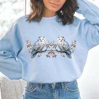 Owl Bird Sweatshirt, Unisex Gender-Neutral Plus Size Shirt, Winter Wildlife Forest Animal Birdwatche