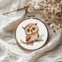 Cute owl cross stitch pattern PDF - woodland bird nature cottagecore nursery modern fall simple - in