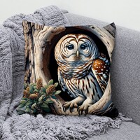 Barred Owl Cotton Linen Throw Pillow Cover, Square Cushion Cover for Cozy Decor,  Pillow Case