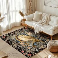 Pastel Owl Home Decor Rug | Ethereal Bedroom William Morris Inspired Cottagecore Owl Whimsical Room 