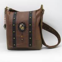 Victorian Gothic Owl Shoulder Bag: Agate, Brass & Leather Steampunk Bag