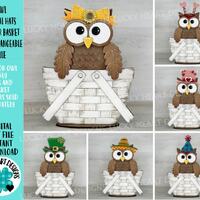 Owl Animal Hats Flower Basket Interchangeable File SVG, Farm, Christmas, Fall, Halloween, Tiered Tra