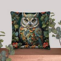 Ornate Owl in William Morris Inspired Style Square Pillow with Removable Zippered Case, Polyester. R