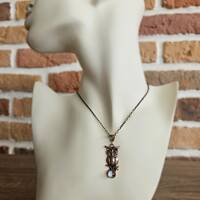 Bronze Owl Pendant Necklace: Murano Glass Amulet