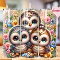 Cute Baby Owl Tumbler Wrap, 20oz Sublimation Tumbler Design, Owl Sublimation Design Png, Floral Owl 