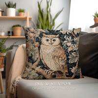 Pastel Floral Gothic Owl Pillow | Whimsical William Morris Inspired Soft Aesthetic Botanical Spring 