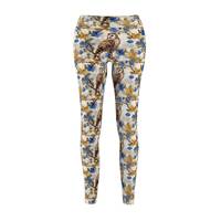 Rustic Blue Owl Leggings | Floral Woodland Yoga Pants | Women's Cottagecore S-2XL