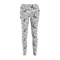 Light Blue Owl Leggings | Rustic Floral Yoga Pants | Bird Lover Gift | Women's S-2XL