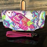 Necessary Clutch Wallet with ‘Tula Pink’ Owl & Pink Faux Leather. The NCW. Large Lad
