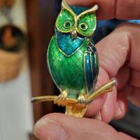 Marcel Boucher Owl Enameled Brooch/Green Enameled Owl Brooch