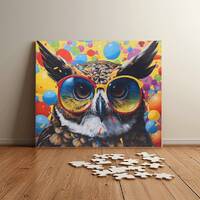 Party Owl Spectacle Puzzle - Colorful Balloon Fiesta Jigsaw - Fun Quirky Gift for Owl Lovers - Vivid