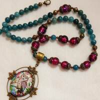 Colorful Woodland Eagle Owl Apatite Long Necklace