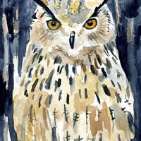 owl print watercolor painting / bird art archival print