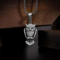 Celtic owl 3D charming necklace for men or women in sterling silver, Animal silver handmade jewelry,