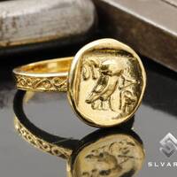 Ancient Greek Coin Owl 24K Gold Vermeil 925 Silver Signet Ring Handmade Unique Dainty Gift Ring Myth
