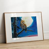 Nature Art, Owl and Moon Original Watercolor Digital Download 11x14 inch jpg file