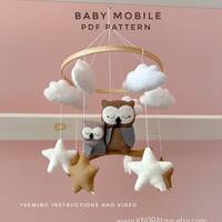 Owl baby mobile pdf pattern woodland animals felt animals owl ornament DIY crib mobile tutorial baby