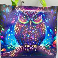 Handmade Market/Tote/ Drawstring bags: owl, dragon, yarn, and blue floral dice
