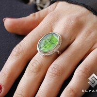925 Silver Glass Intaglio Owl Coin Signet Rope Twist Ring Handmade Turkish Fine Jewelery Unique Dain