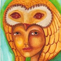 Halloween, Owl and Woman, Totem Art, Medicine Friend, Shaman Kin, Bird Woman, Greeting Card or Photo