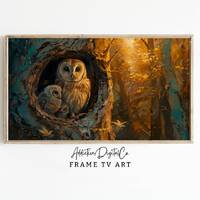 Owl Family Frame Tv Art, Mother's Day Art Tv Decor, Forest Owls Tv Screensaver Jpg, Owl Nest Fra