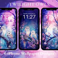Twilight Owls iPhone Wallpaper Bundle | Set of 6 | Instant Download | Android | Smartphone Wallpaper