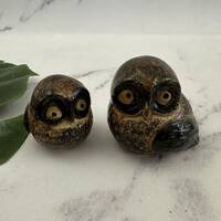 Vintage Otagiri Japan Owl Figurine Pair Brown Black Small Birds Mid Century