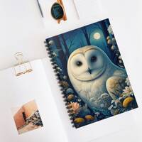 White Owl Spiral Notebook William Morris Inspired Barn Owl Notebook Cottagecore Spiral Notebook Rule