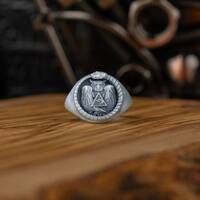 Snake Ouroboros Owl Eye Of Providence Silver Men Ring, Freemasonry Sign Men Ring, Engraved Signet Ri
