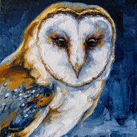 Barn owl Original art 8" by S. Lee Mark Bird oil painting Pet portrait Animal art Home & Li