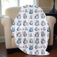 Blue Owl Print Blanket for Owl Lover Blanket Gift for Her Owl Room Decor Blanket Blue Owl Home Decor