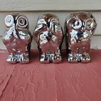 Silver Owl Figurines: Set of Three Shiny Knick Knacks