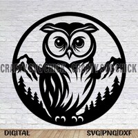 Owl Svg, Mountains Svg, Owl Dxf, Mountains Dxf, Cricut Cut File, Plasma Cut File, Glowforge Svg File