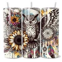 Boho Owl 20oz Tumbler Wrap,20oz Floral Tumbler Design, 20oz png Digital Download,Dream Catcher Tumbl