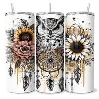 Boho Owl 20oz Tumbler Wrap,20oz Floral Tumbler Design, 20oz png Digital Download,Dream Catcher Tumbl