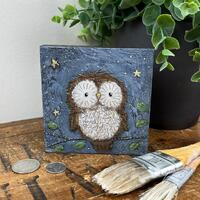 Encaustic Owl painting, 4”x4” owl bird painting bird art, mini beeswax painting, whimsic
