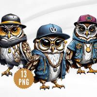 Hip Hop Owl, Owl with Glasses, Cool Birds PNG, Funny Owl, Birds Clipart PNG, Owl Sublimation, Funny 