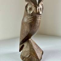 Vintage Hand Carved Owl Statue: Mid Century Ironwood Decor