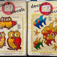 Vintage 1973 Owl or Fish Decor Decals, Reusable Clings, Windows, Walls, Cabinets etc. Your Choice