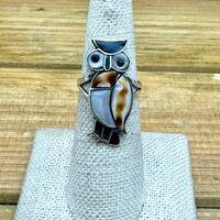 Vintage Sterling Silver Multi-Stone Inlay Owl Ring Size 7