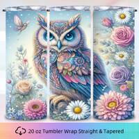 Owl Flowers 20oz Skinny Tumbler Wrap, Owl Sublimation Design, Flower PNG Tumbler, Skinny Tumbler wra