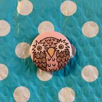 Hand Drawn Owl Pin 1.5”