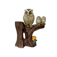 Vintage Ardco® Owls On Tree Perch w/ Mushrooms Figurine, Porcelain, (Model No. C-3805), Retro Ow