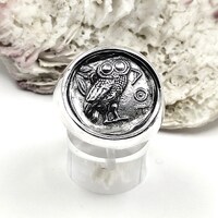 Handmade Owl of Athena Silver Signet Ring