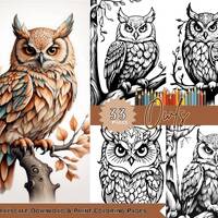 Digital Owl Adult Coloring Book Pages - Instant Download and Print - Fun and Relaxing Activity for A