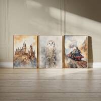 Wizard Nursery Wall Art, Owl, Castle Train Art, Fantasy Nursery Print, Magical Baby Room Decor, Whim