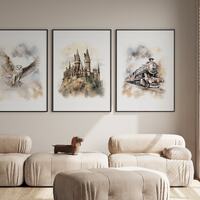 Wizard Posters - Owl Castle Train Wall Art, Wizard Nursery Decor Prints, Wizard Magic Castle Poster,