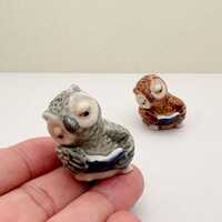 Hand-Painted Mini Ceramic Owl Figurine – Wise Owl with Book (Gray or Brown)