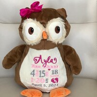 Personalized Stuffed Animal, Personalized Owl, Personalized Baby Gifts,  Owl Gifts, Birth Announceme