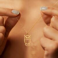 Gold Plated Owl Pendant Necklace: Sterling Silver Chain, Dainty Animal Charm